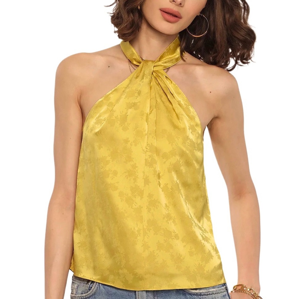 Heartloom NWT Citron Jacquard Satin Sleeveless Halter Top